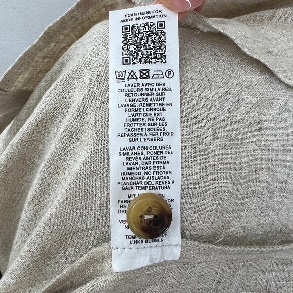 ASOS DESIGN Beige Linen Blend Long Sleeve Button-Up Collared Pocket Shirt 10T - Picture 8 of 8